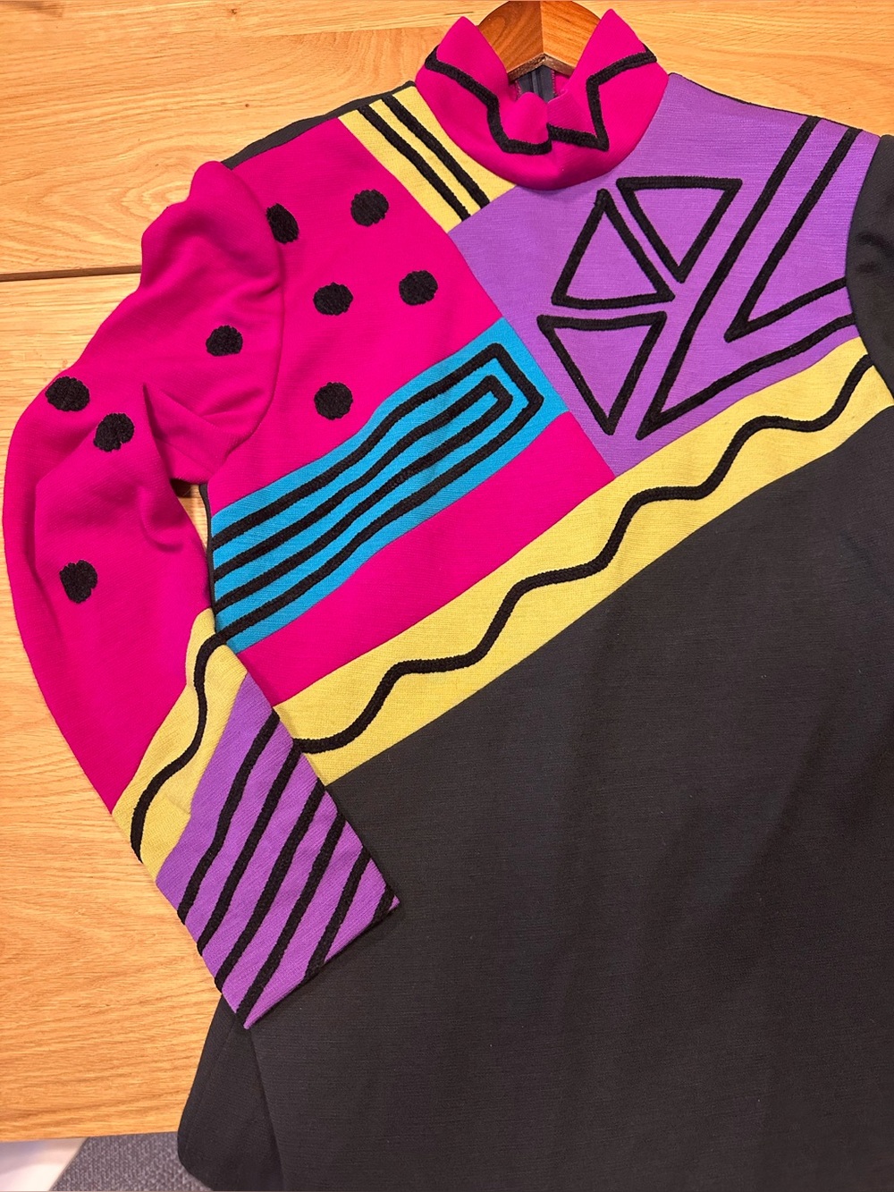 1980s Vintage Louis Féraud Pop Art Wool Dress